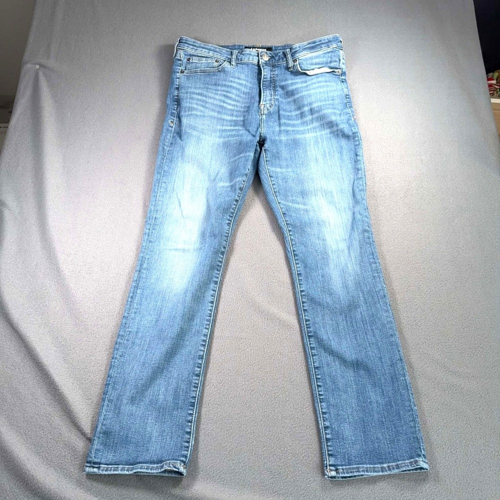 Express Hyper Stretch Jeans Mens 34x29.5 Classic Straight Blue Whisker Fade - Picture 1 of 10